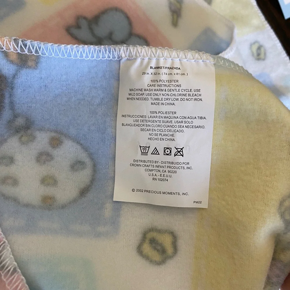 Vintage 2002 Precious Moments 2 Piece Baby Blanket Set Fleece Flannel Pastel